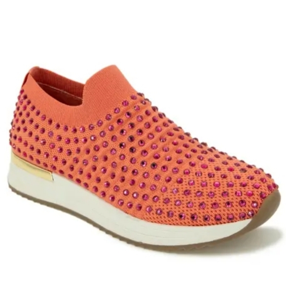Kenneth Cole Reaction Sneakers, Size 6.5, Comfort Style Sparkle Pink Rhinestones - Picture 1 of 9